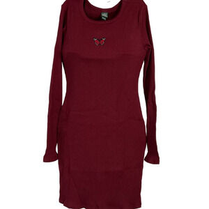 Wild Fable Women's Red Ribbed Long Sleeve Bodycon Dress- Size Medium - NWT